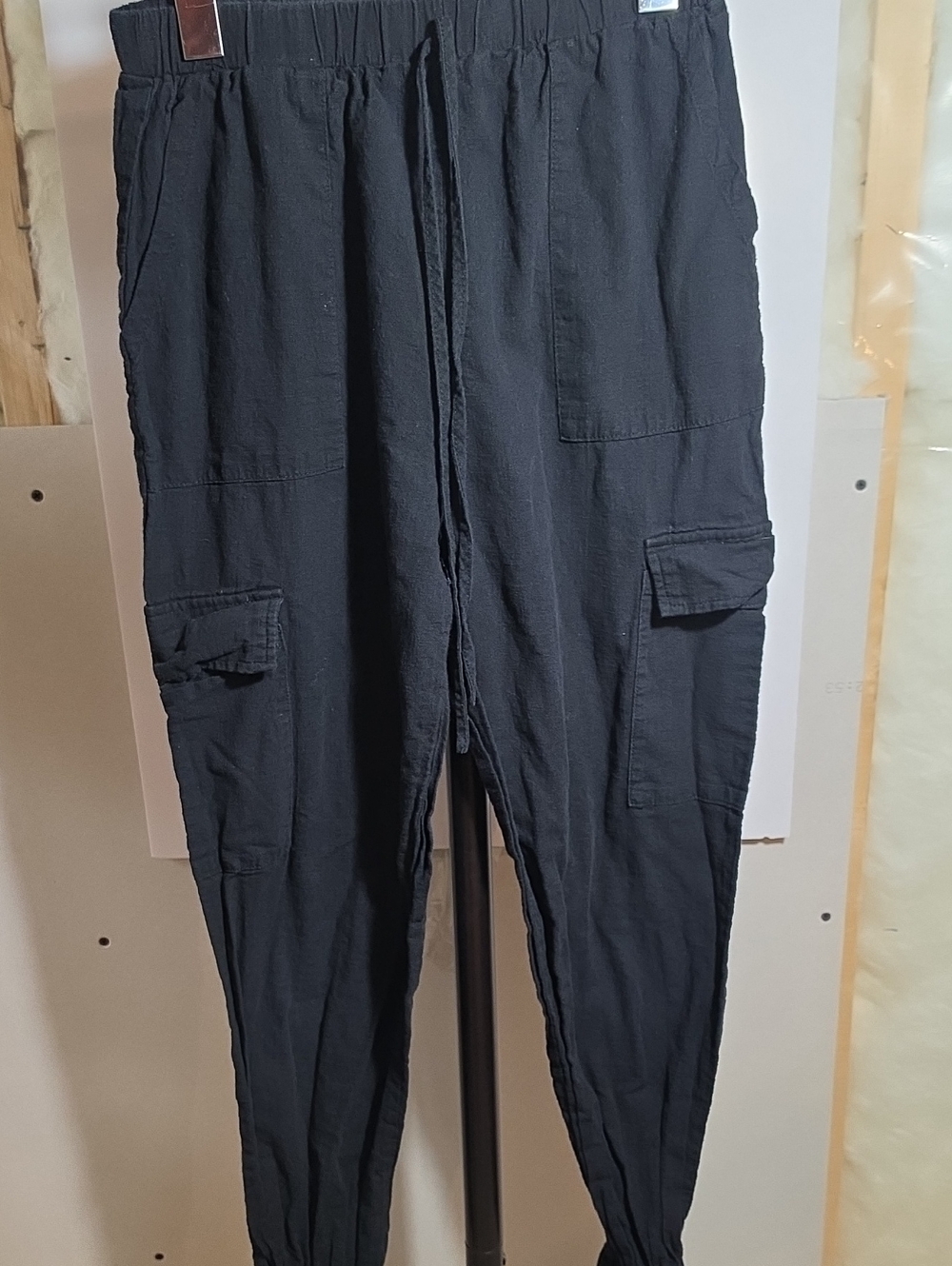 Women's Black Cargo Jogger Pants - Casual Elastic Waist. Very Light Weight Pant